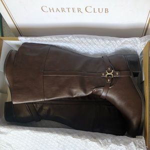Charter Club Womens Helenn Faux Leather Wide Calf Riding Boots Shoes
